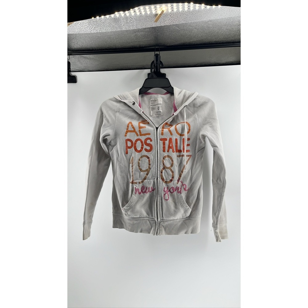 Aeropostale Womens Gray Full Zip Hoodie 1987 New‎ York Graphic Sweatshirt Size M